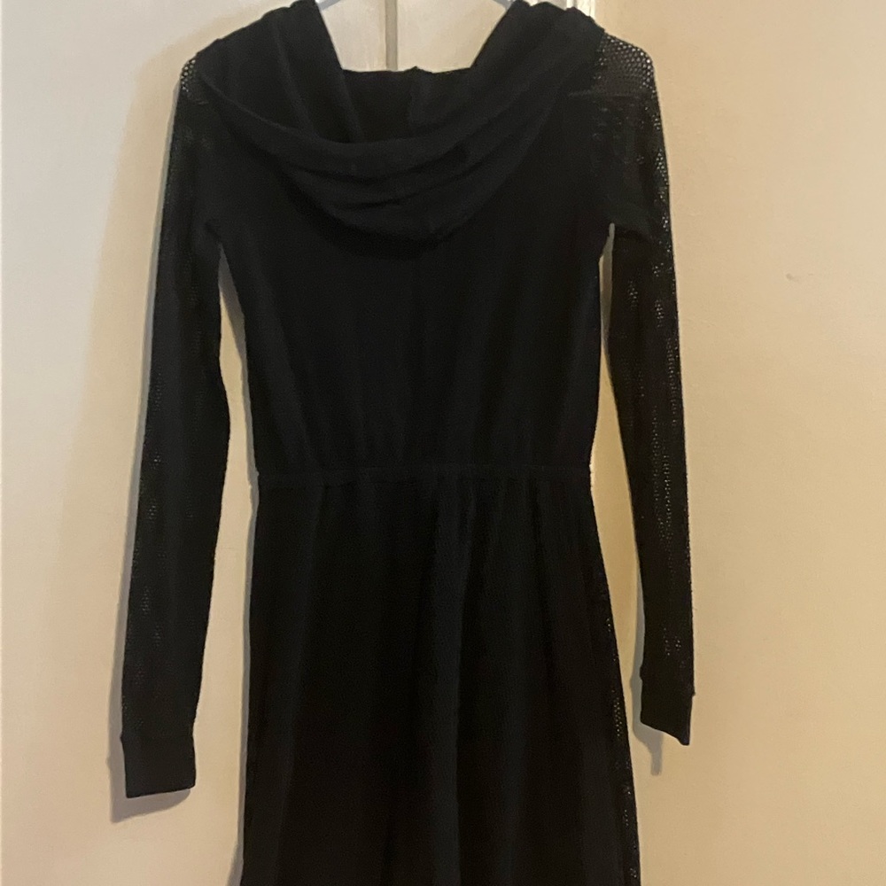 Anthropologie Black Long Sleeve mesh/fishnet Hooded Dress